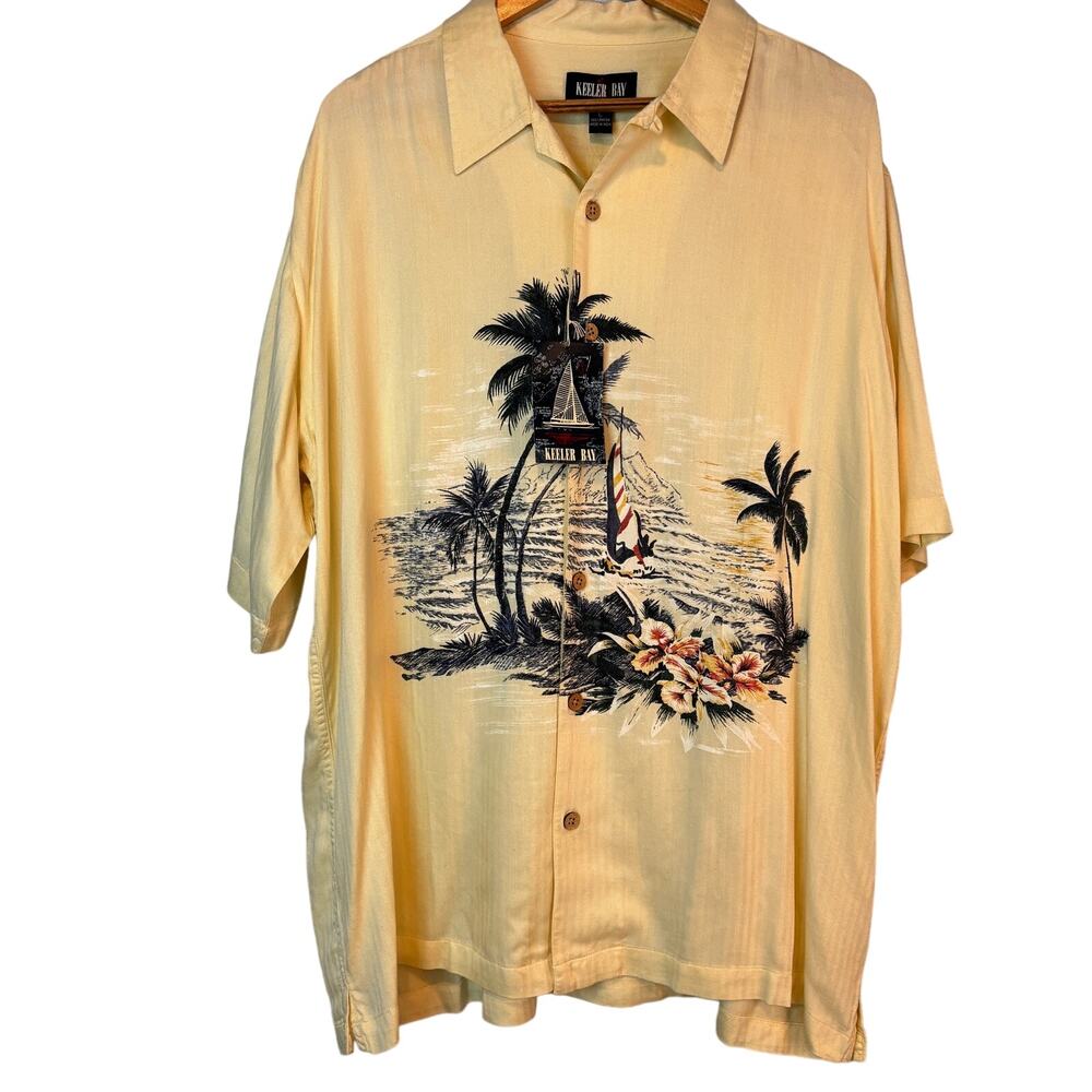 Keeler Bay Men's Hawaiian Tropical Button Up Rayon New